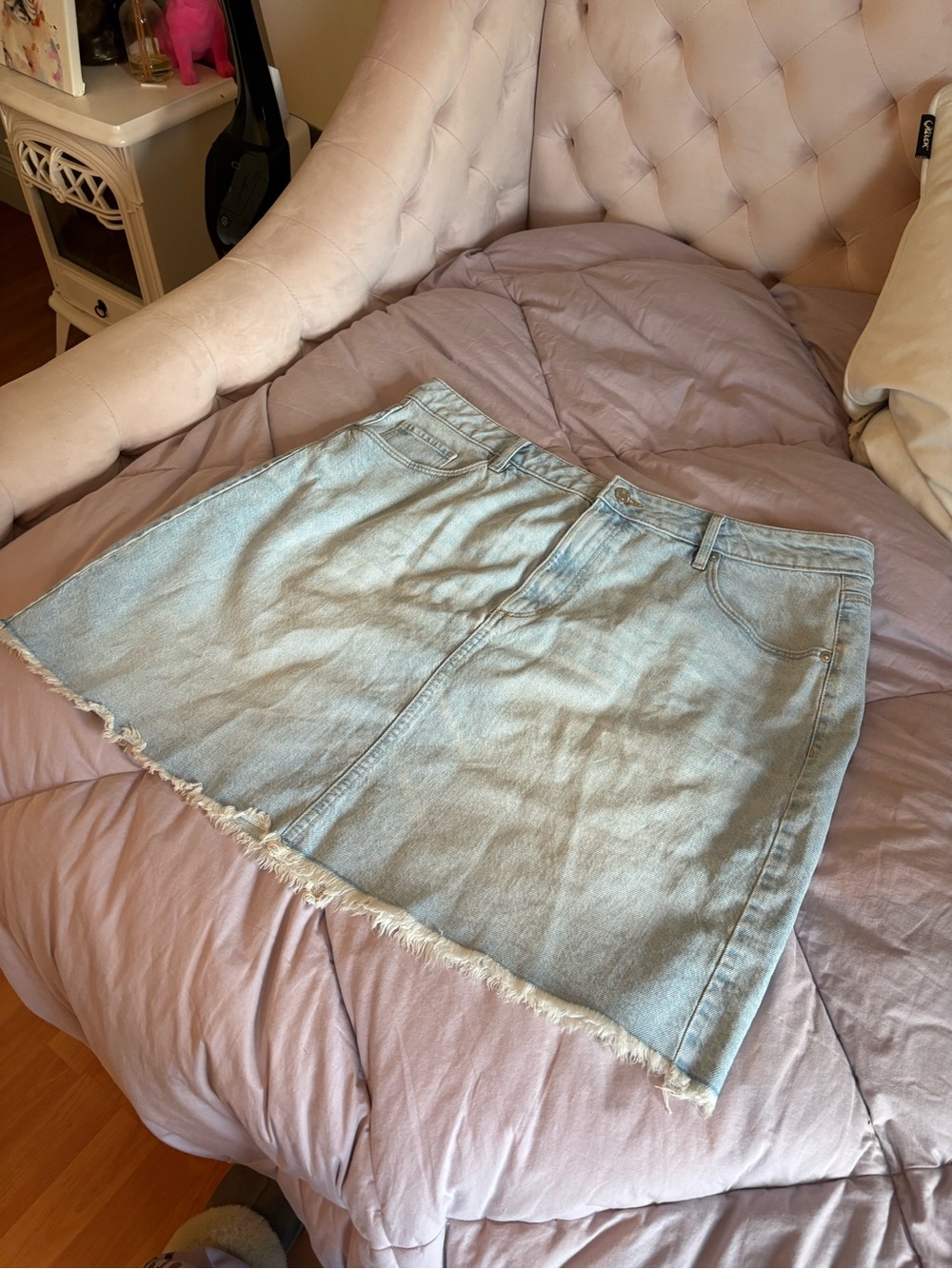 Loft Light Wash Denim Mini Skirt - Casual Frayed Hem